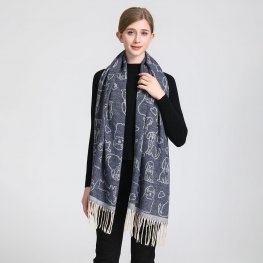 Reversible Puppy Print Cashmere Feel Shawl SF23153-5 Navy