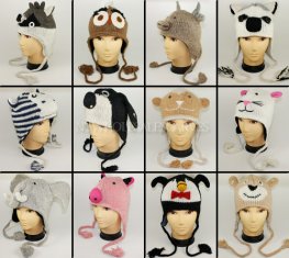 100% Wool Handmade Nepal Animal Hats (1 Doz)