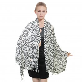 Small Leopard Pashmina W057-3 Black/White