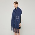 SF231421 Fringe Mohair Shawl With Pearls: Navy
