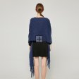 SF231421 Fringe Mohair Shawl With Pearls: Navy