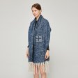 SF231432 Knitted Mohair Shawl with Pearls:Denim Blue