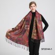 Luxury Metallic Feather Pashmina SF33144-1:Burgundy Multi