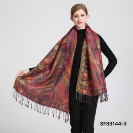 Luxury Metallic Feather Pashmina SF33144-3:Red Multi