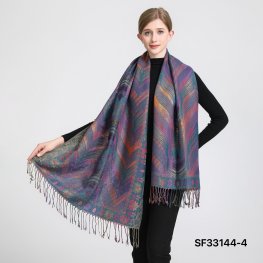 Luxury Metallic Feather Pashmina SF33144-4:Teal Multi