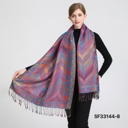 Luxury Metallic Feather Pashmina SF33144-8: Royal Blue Multi