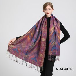 Luxury Metallic Feather Pashmina SF33144-12:Blue Multi