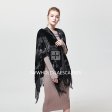 SS24105 Velvet Beaded Fringed Floral Shawl: Black