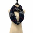 Plaid Cashmere Feel Infinity Scarf IF0710 Navy