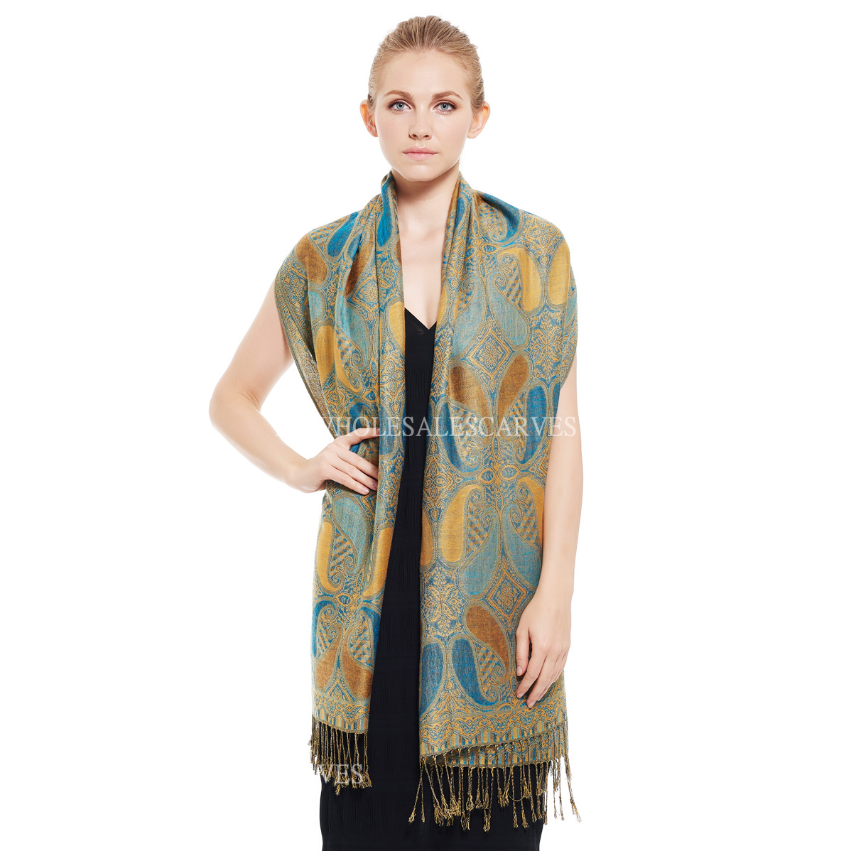 Luxurious Paisley Pashmina PL56-03 Yellow Turquoise