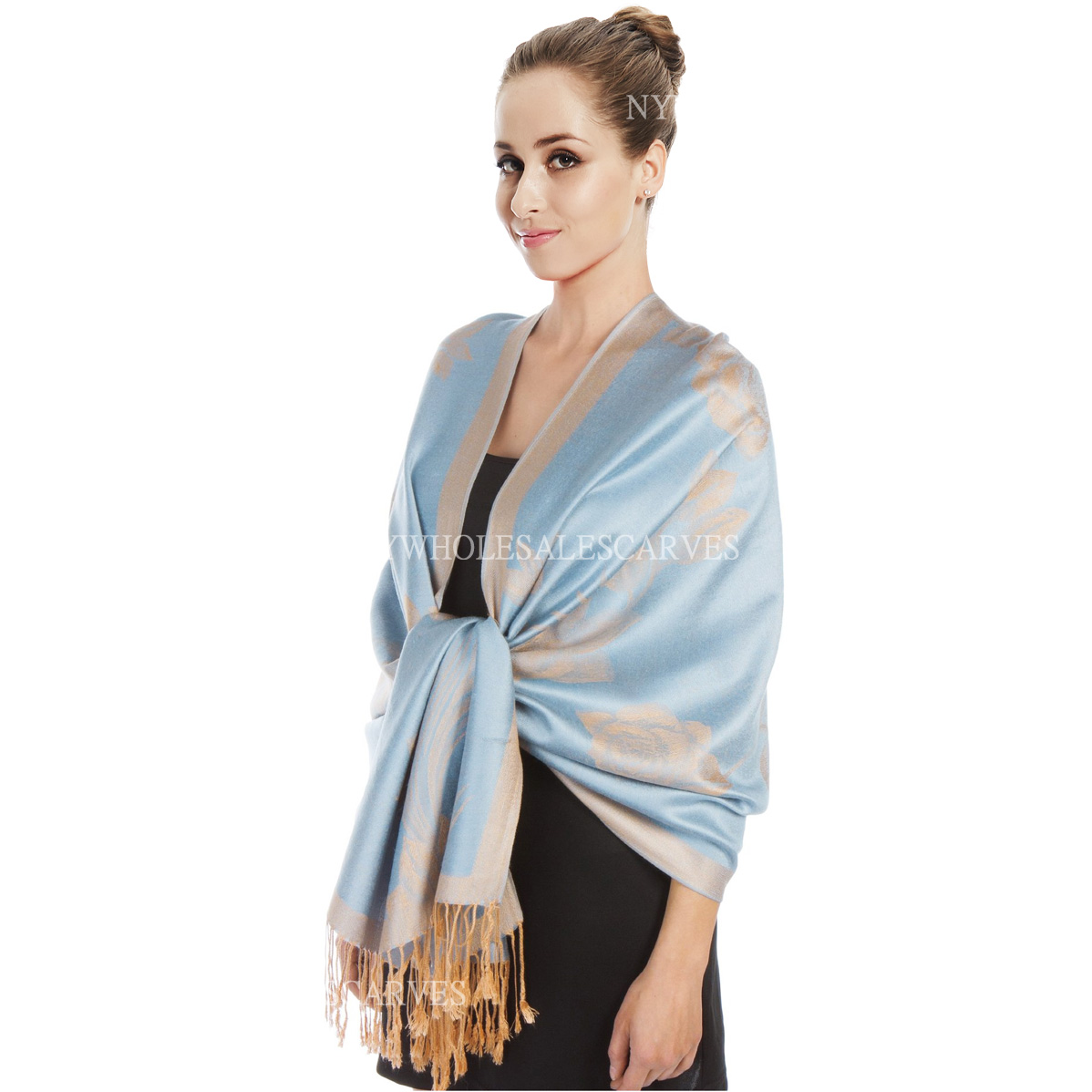 Two Tone Rose Pashmina 5415 Skyblue/Yellow