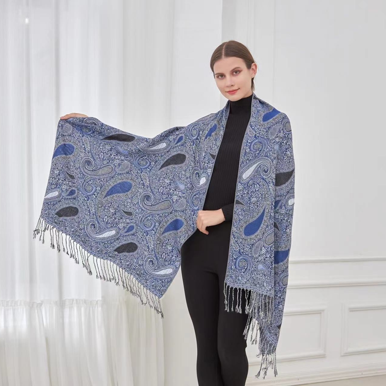 Big & Small Paisley Pashmina 83104 Royal Blue