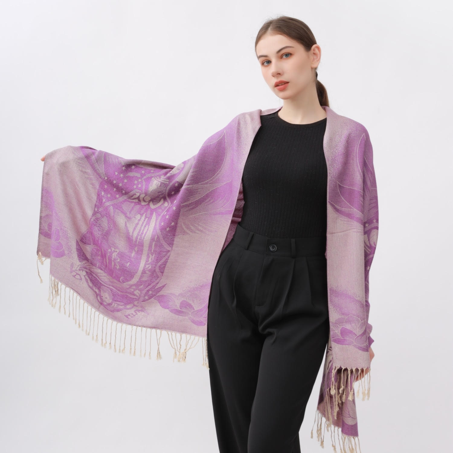 Virgin Mary Pashmina NY23202-1 Purple