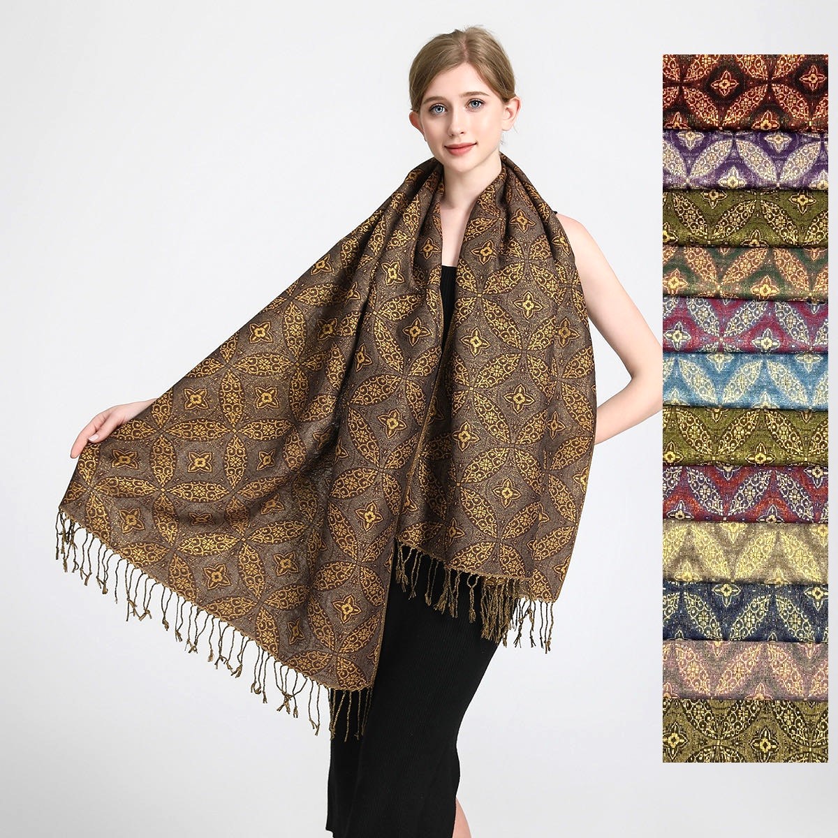 Metallic Lucky Coin pashmina SF23134 (11 Colors, 1DZ)