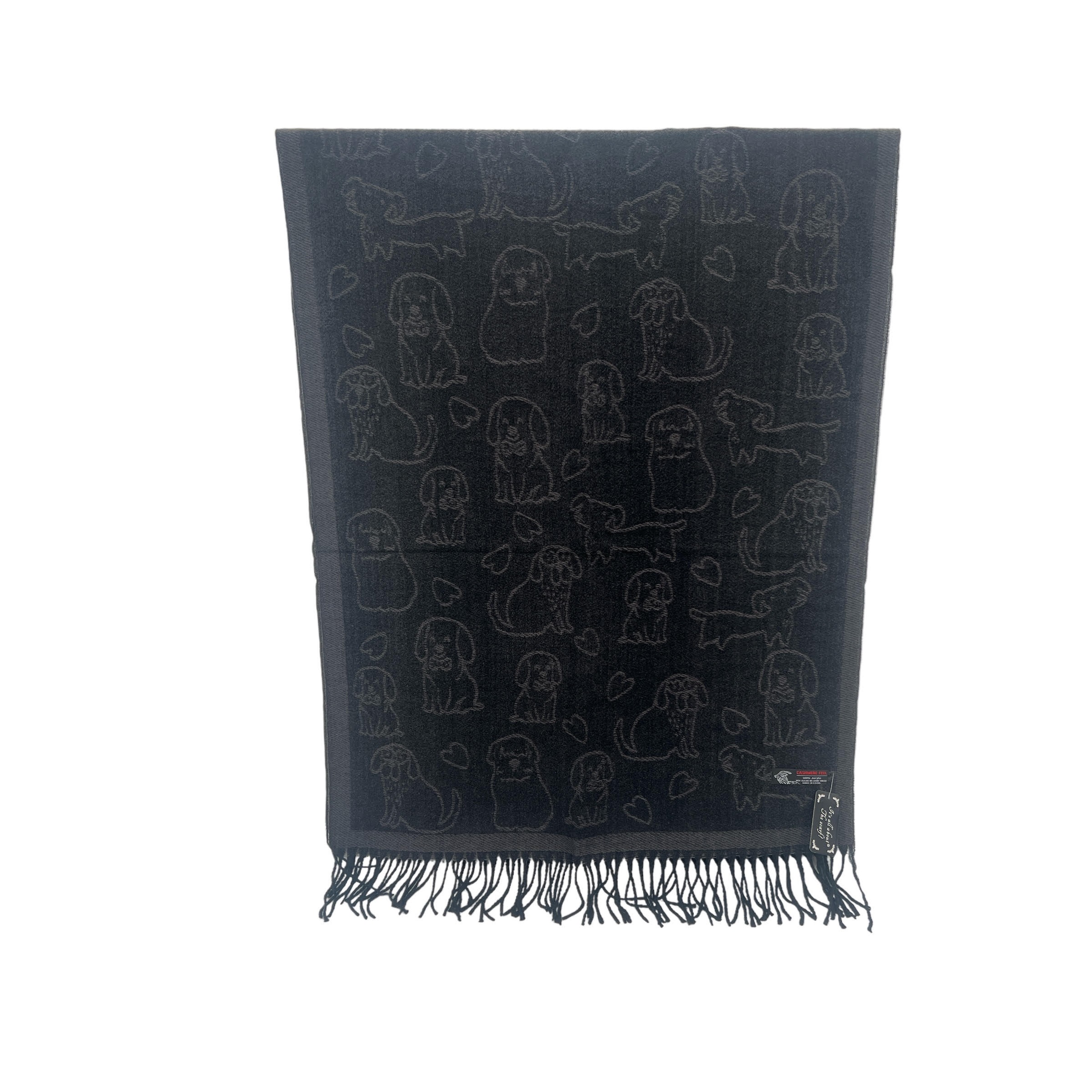 Reversible Puppy Print Cashmere Feel Shawl SF23153-7 Black