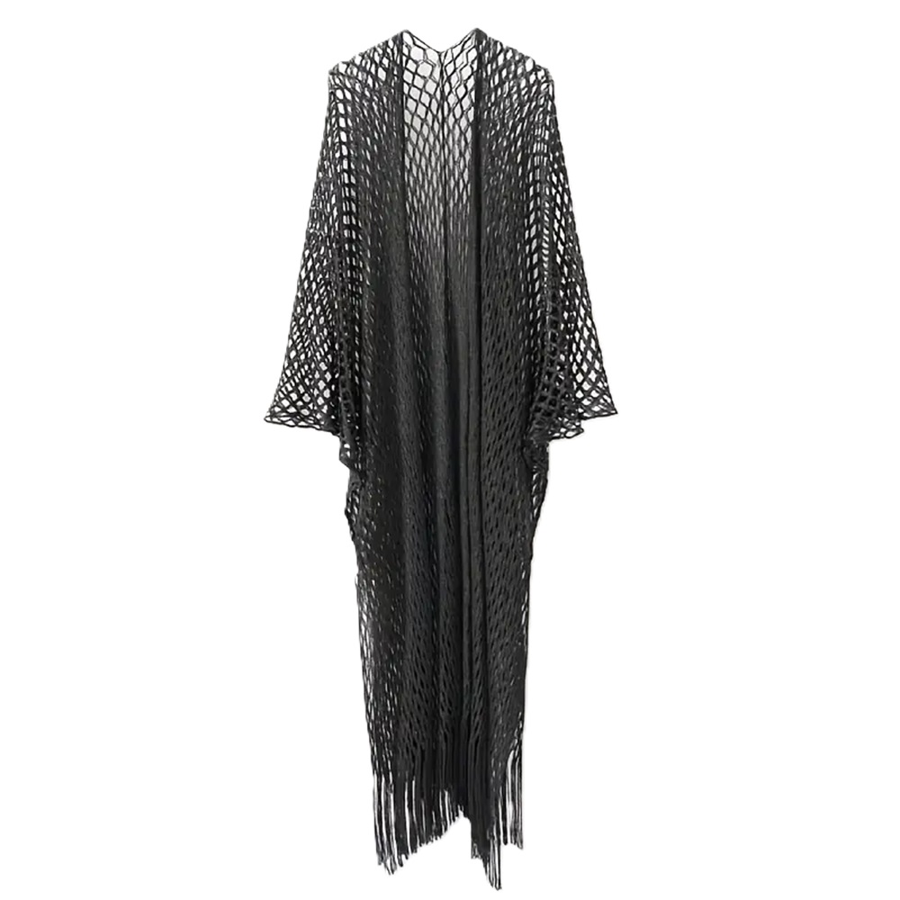 Metallic Sparkling Fishnet Oblong Kimono LB01001:Black