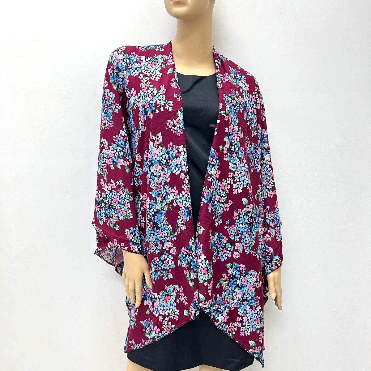 Burgundy Vintage Floral Kimono HR23021-77