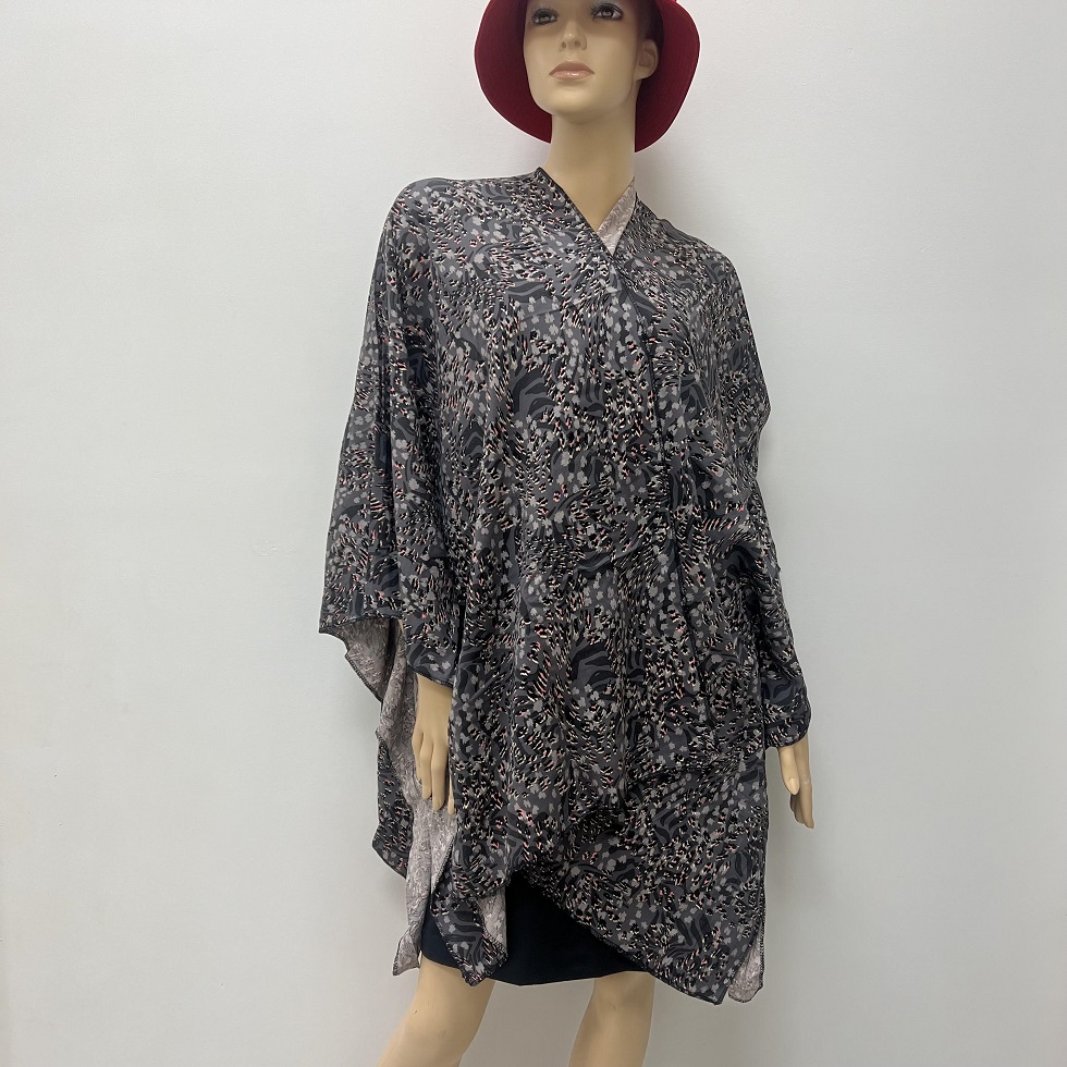 Casual Grey Kimono Beach Cover-Up HR23021-16