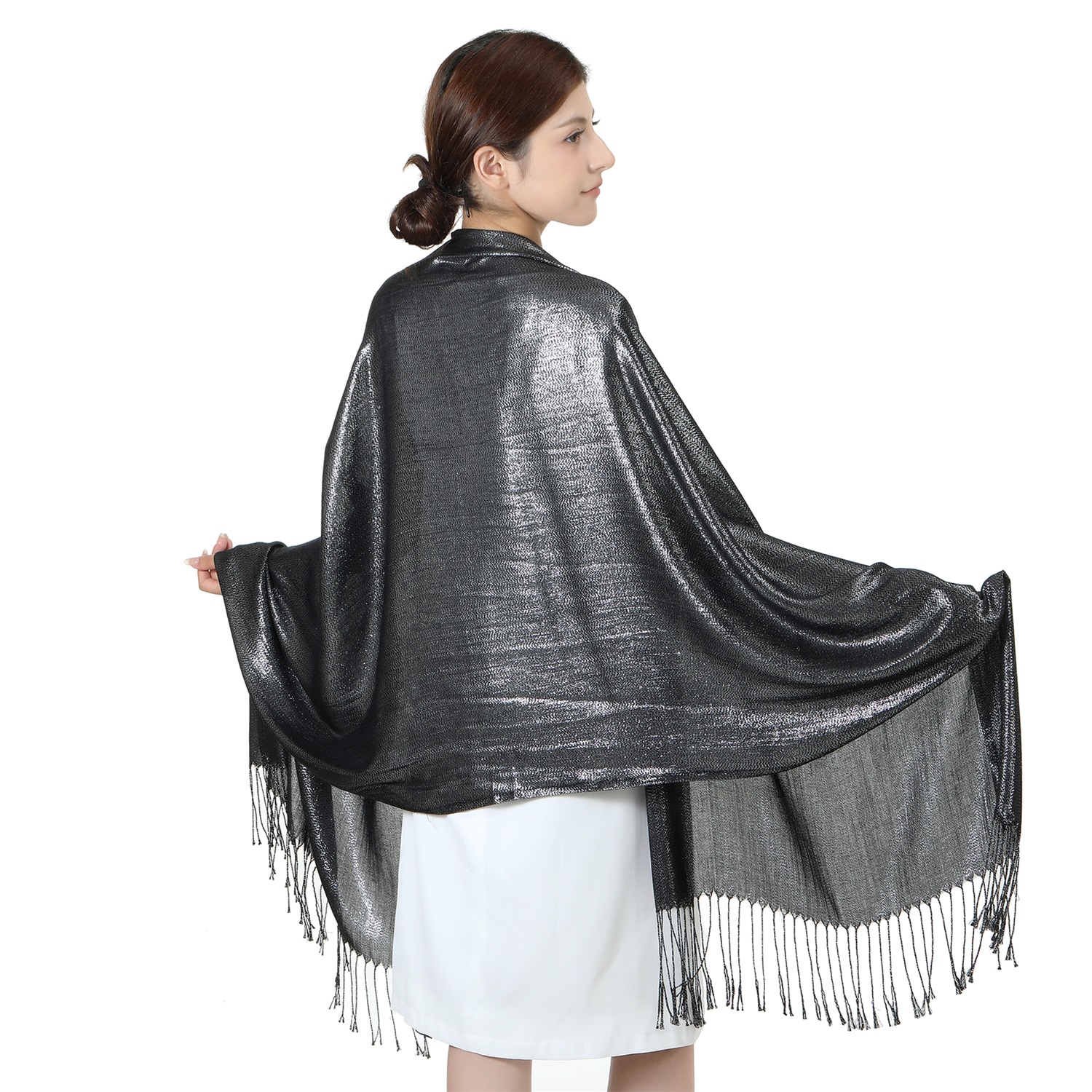 Sparkling Metallic Pashmina HY46001-03 Black