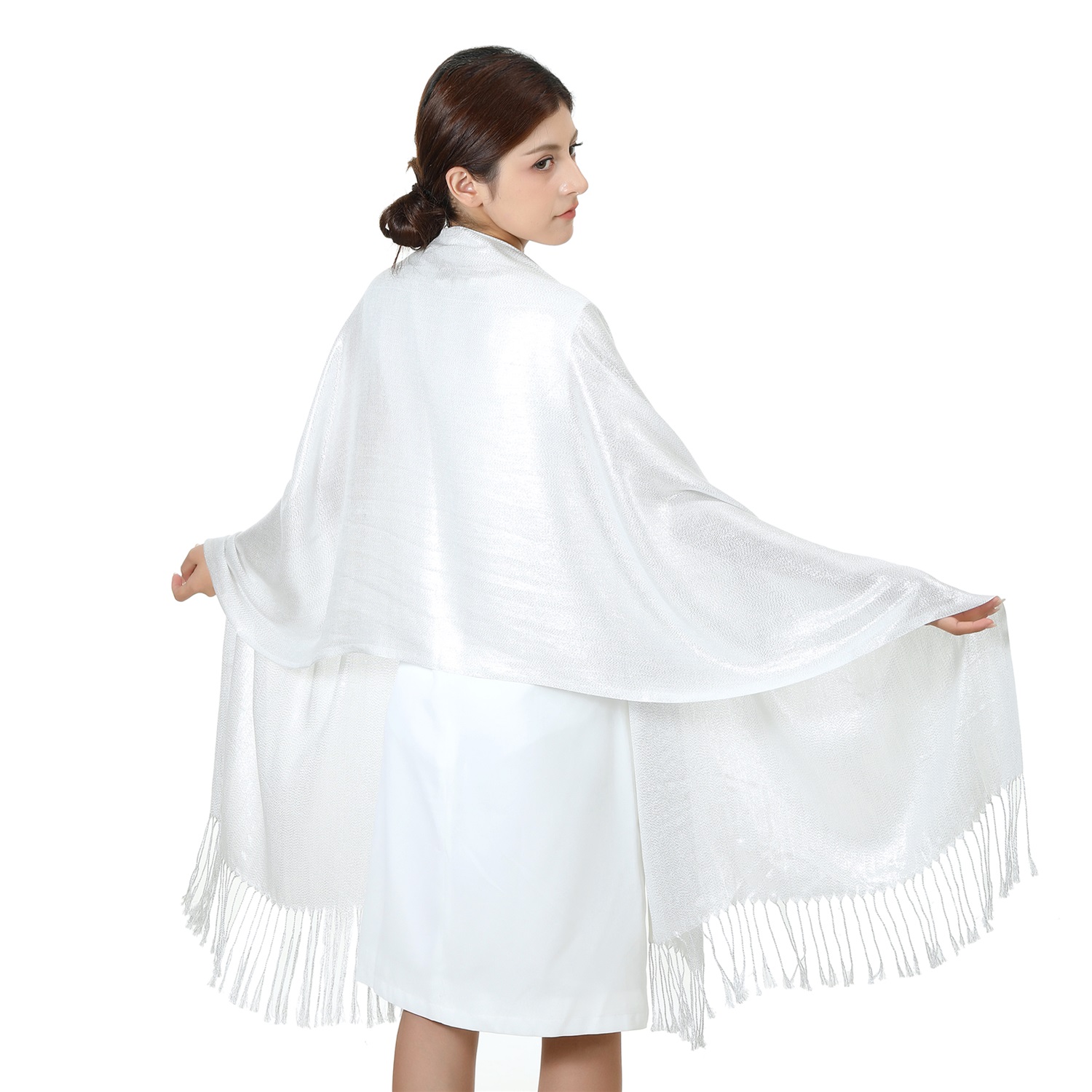 Sparkling Metallic Pashmina HY46001-02 White