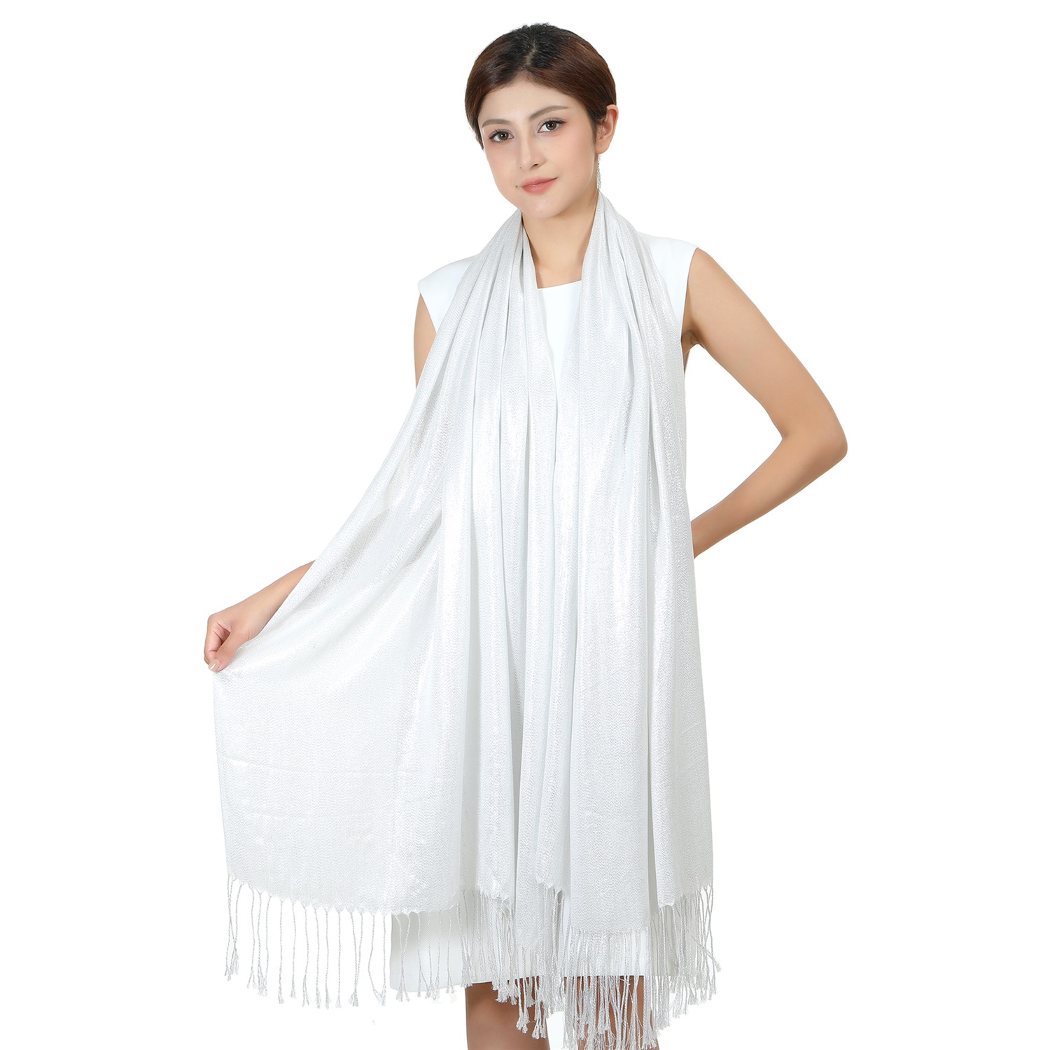 Sparkling Metallic Pashmina HY46001-02 White