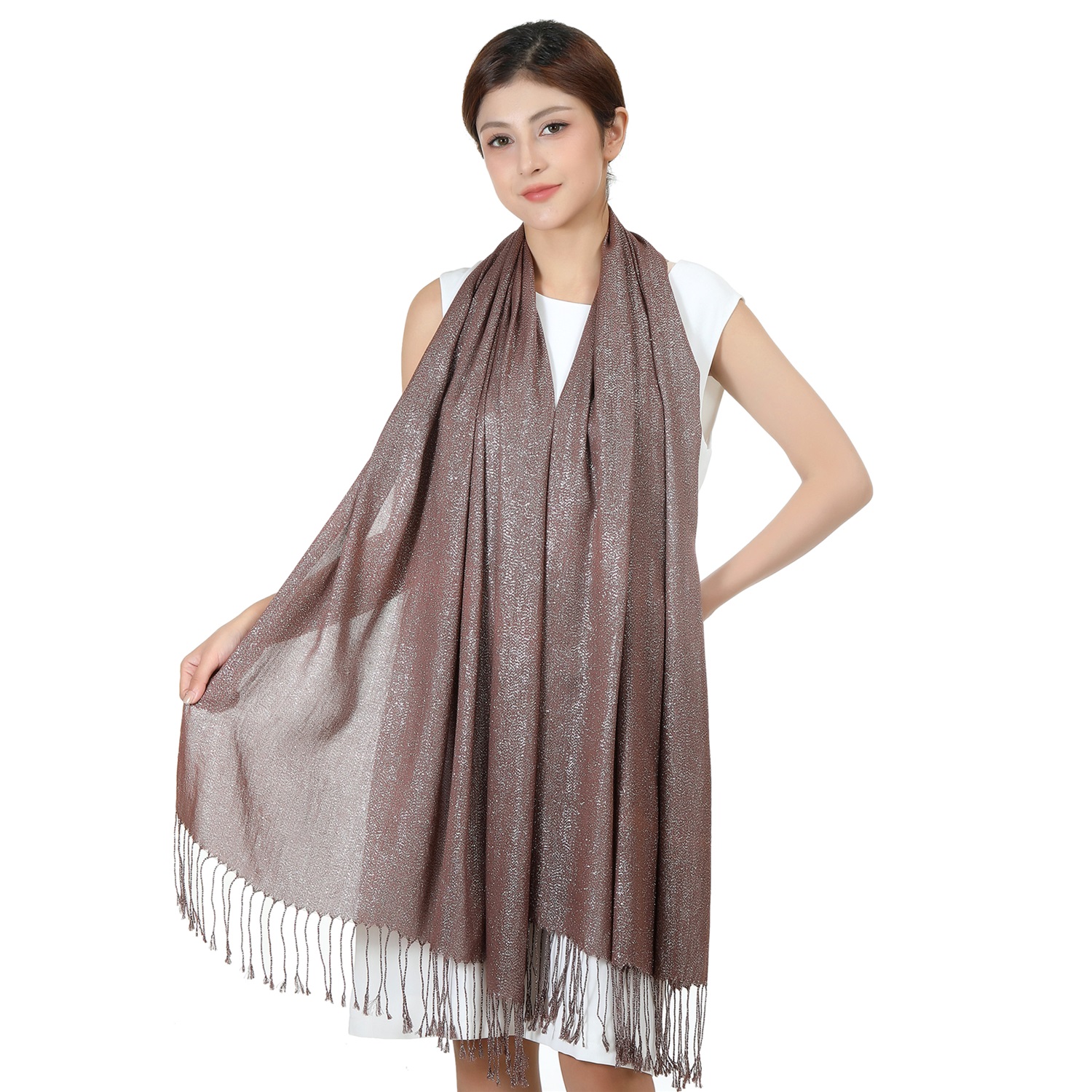 Sparkling Metallic Pashmina HY46001-07 Brown