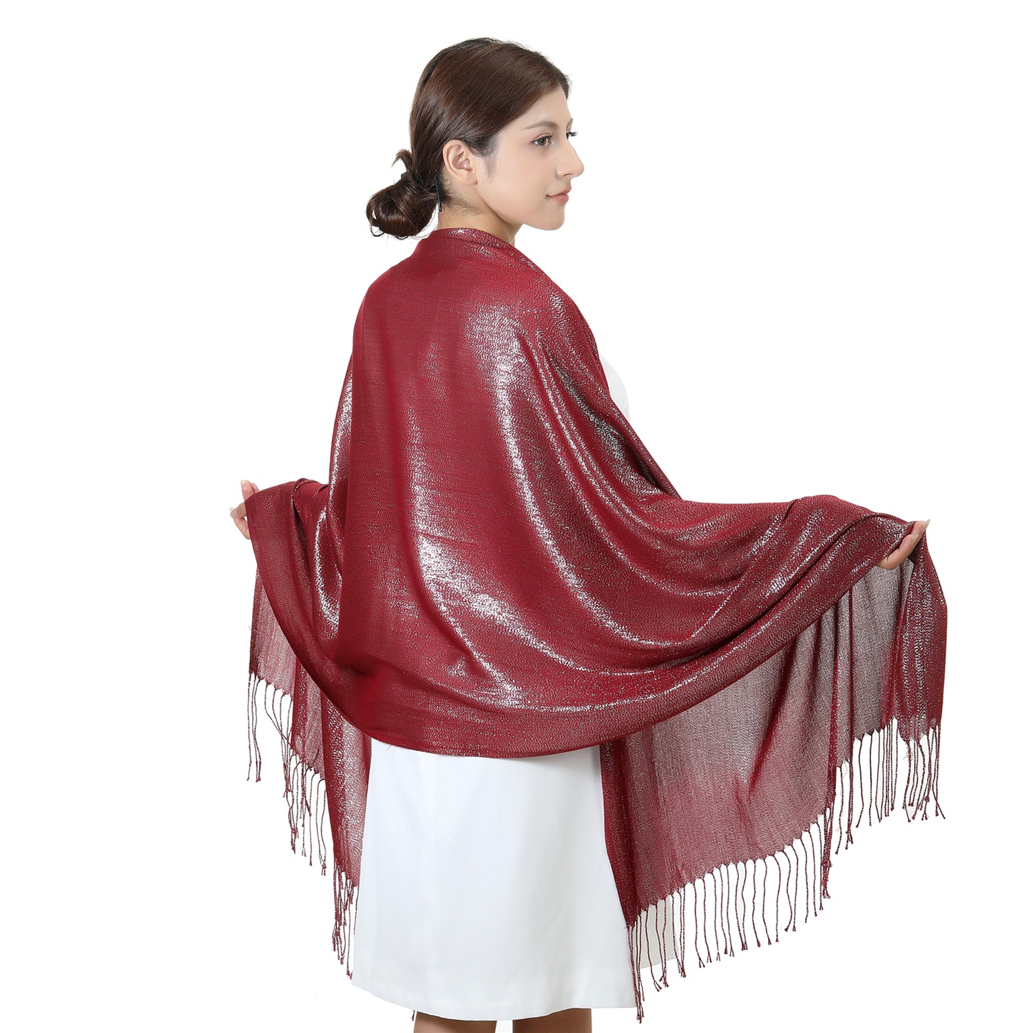 Sparkling Metallic Pashmina HY46001-09 Burgundy