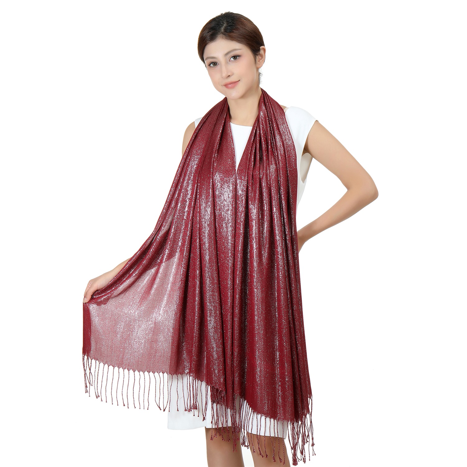 Sparkling Metallic Pashmina HY46001-09 Burgundy