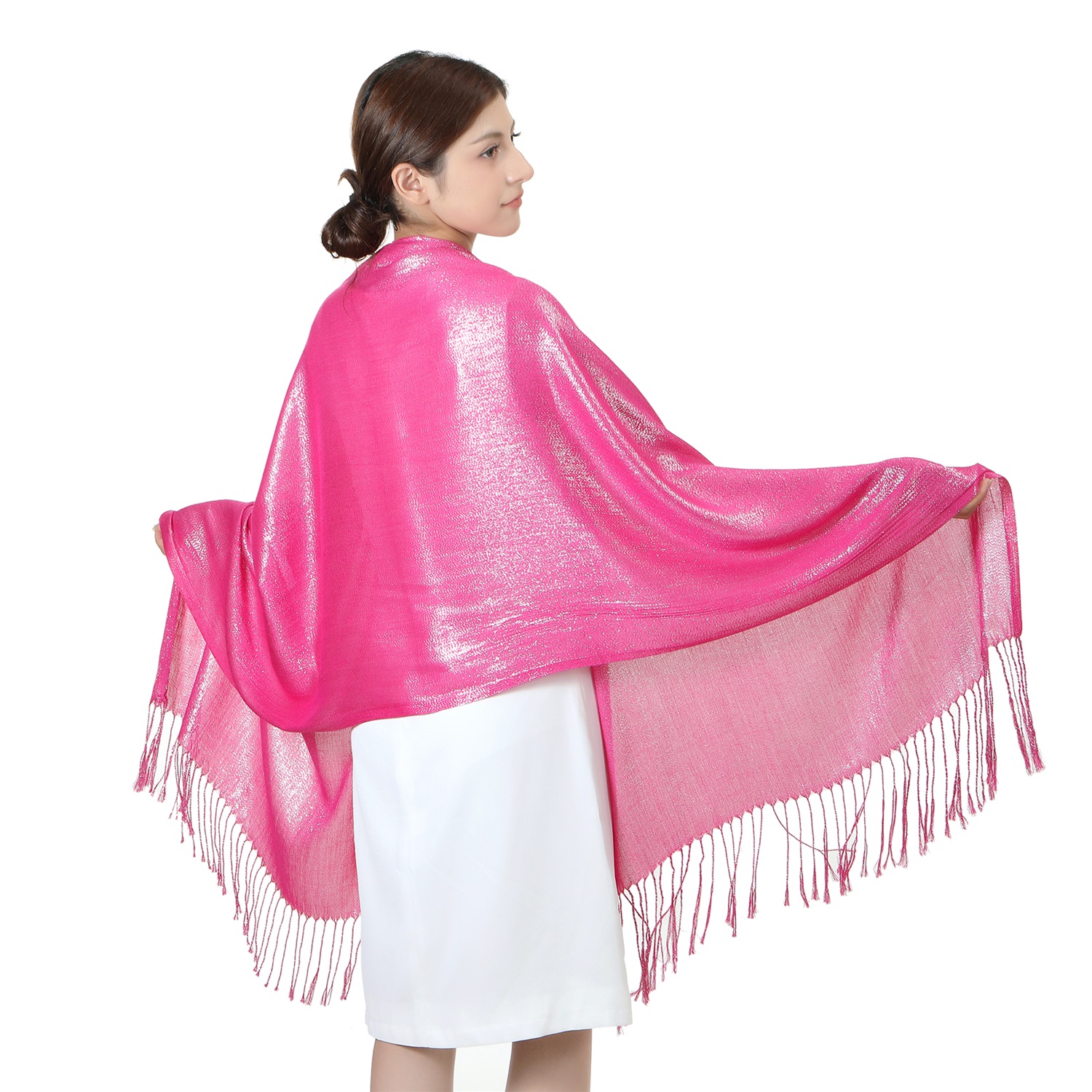 Sparkling Metallic Pashmina HY46001-10 Hot Pink