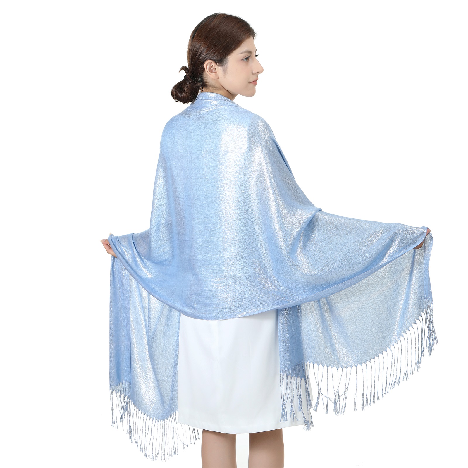 Sparkling Metallic Pashmina HY46001-12 Baby Blue