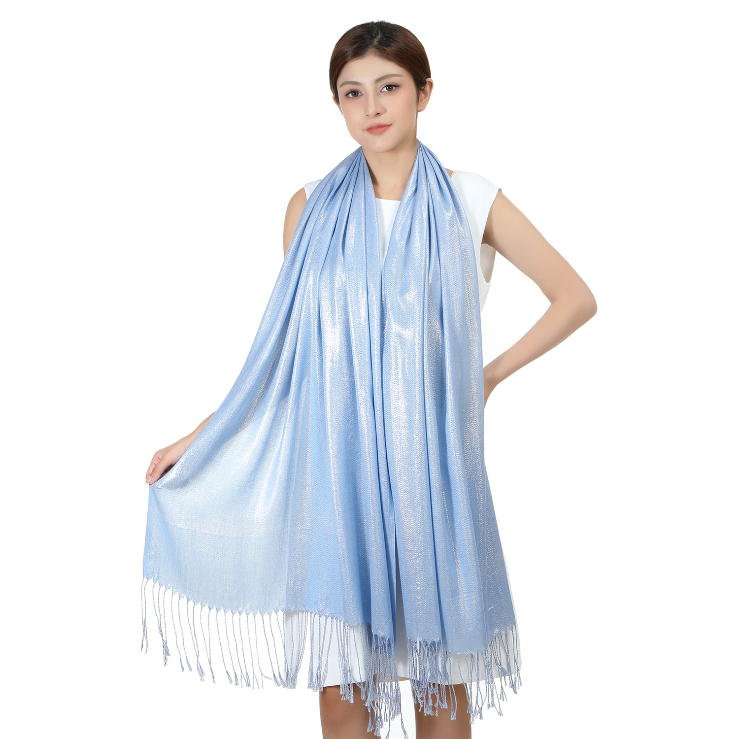 Sparkling Metallic Pashmina HY46001-12 Baby Blue