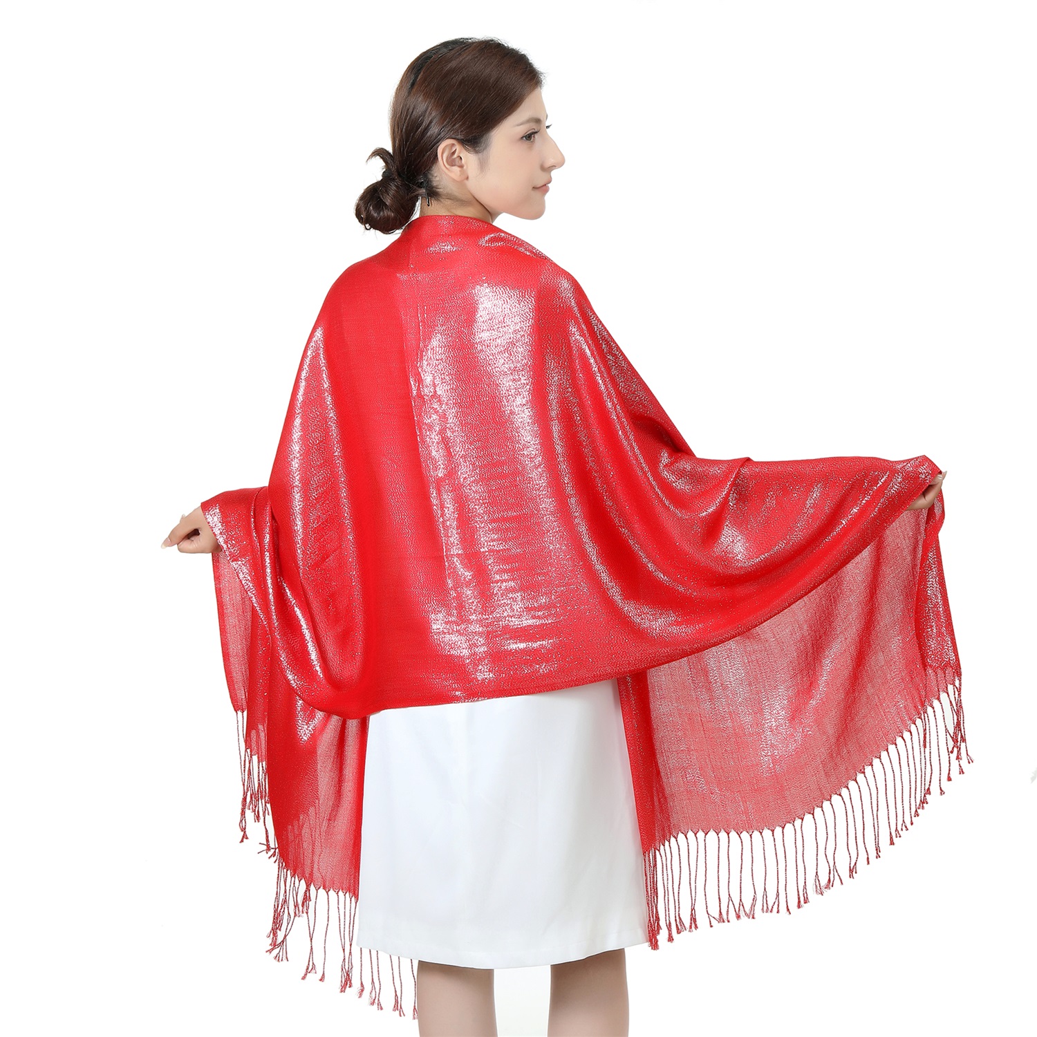 Sparkling Metallic Pashmina HY46001-13 Red