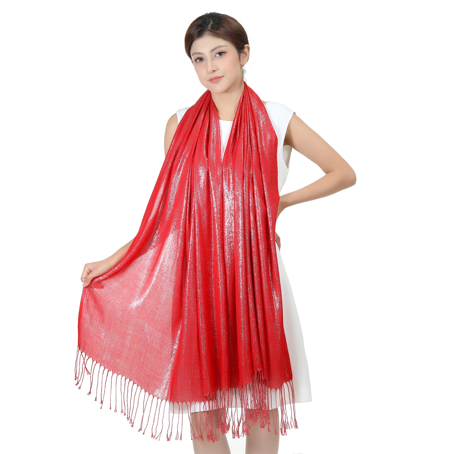 Sparkling Metallic Pashmina HY46001-13 Red