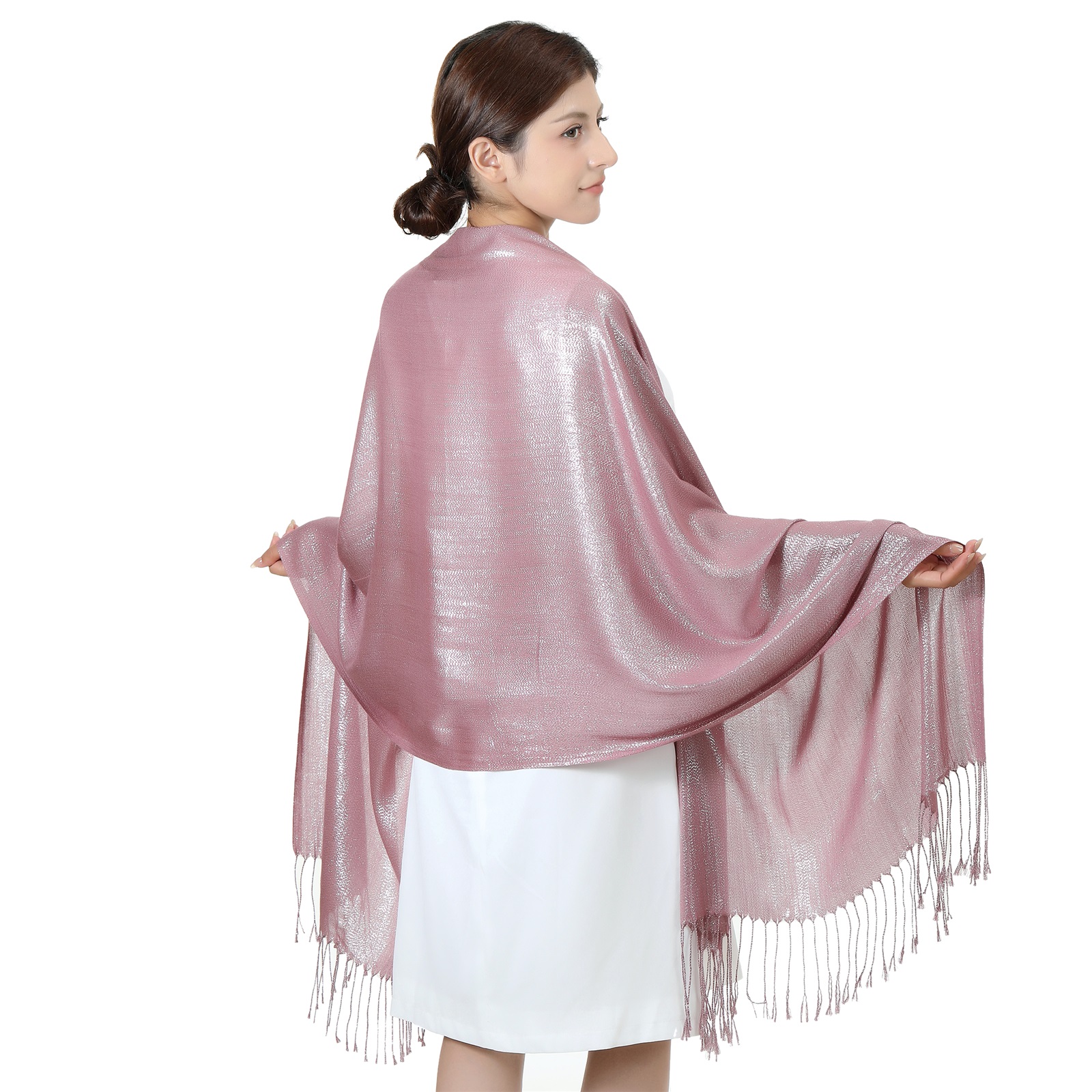 Sparkling Metallic Pashmina HY46001-14 Dusty Rose