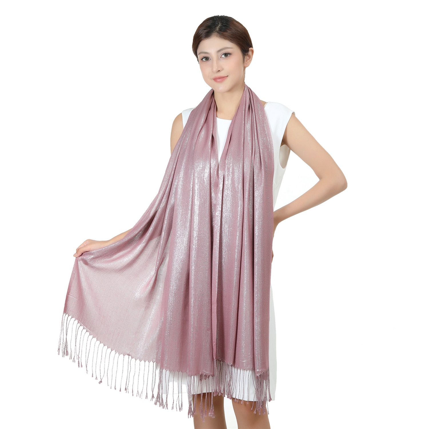 Sparkling Metallic Pashmina HY46001-14 Dusty Rose