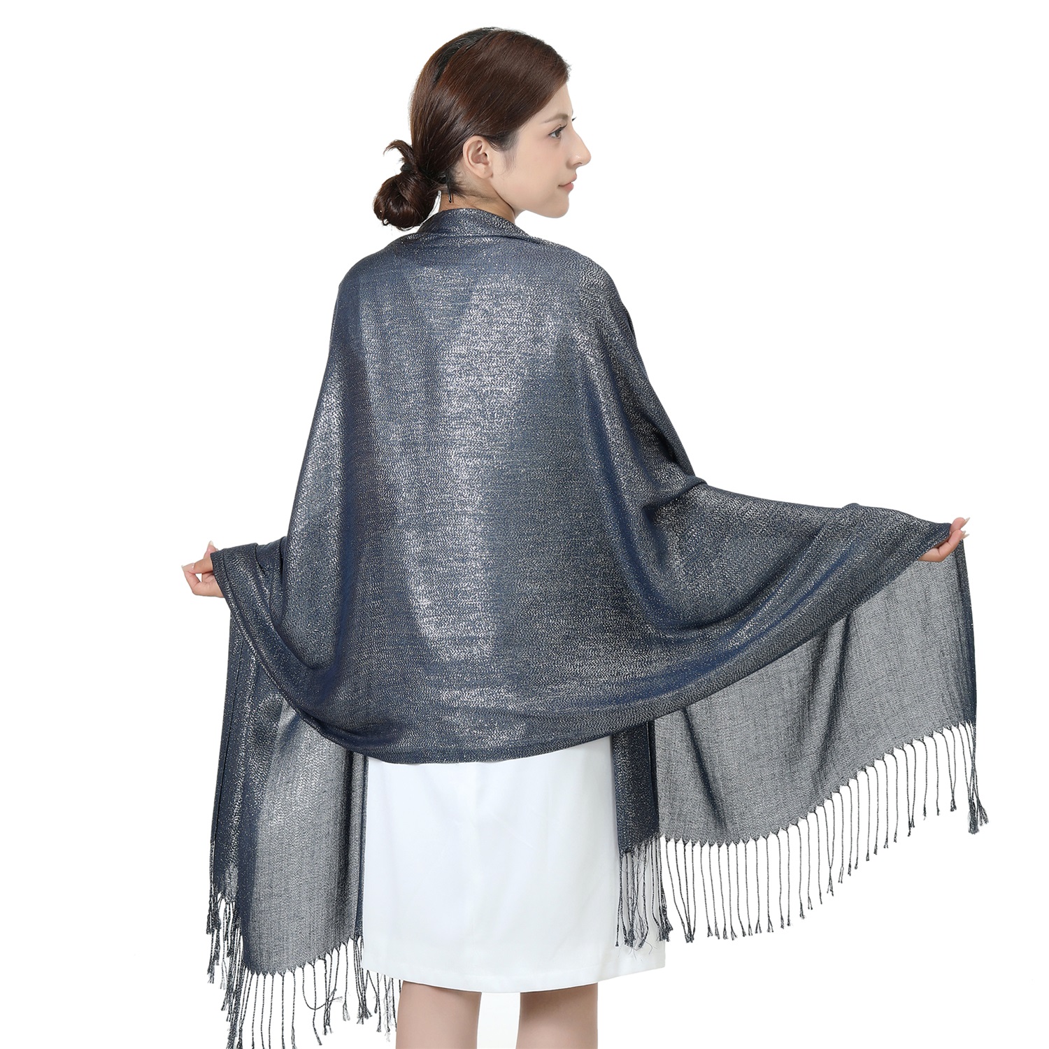 Sparkling Metallic Pashmina HY46001-15 Navy