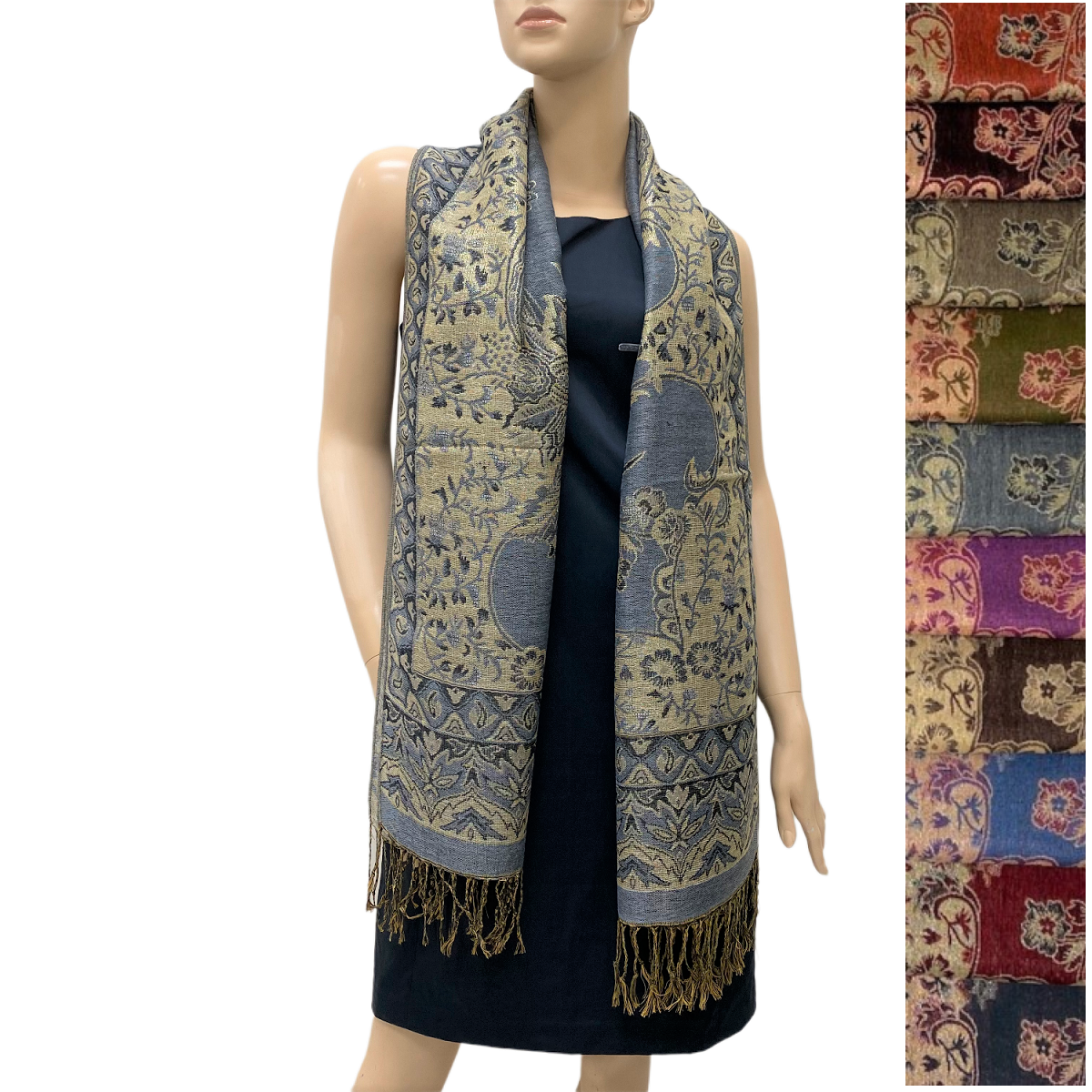 METALLIC FLORAL PASHMINA JB070 (10 COLORS , 1DZ )