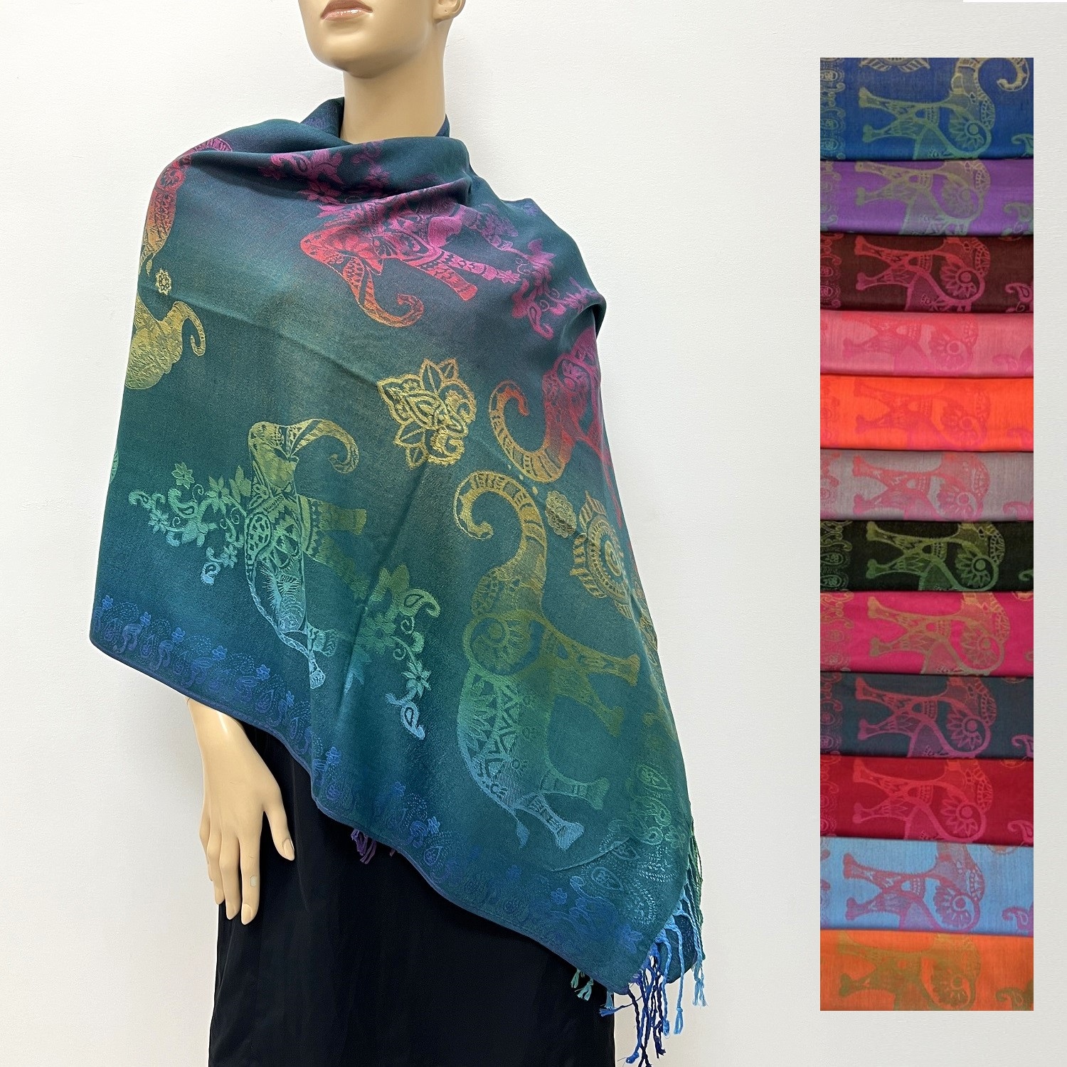 Rainbow Elephant Print Pashmina JB622( 12 COLORS, 1DZ)