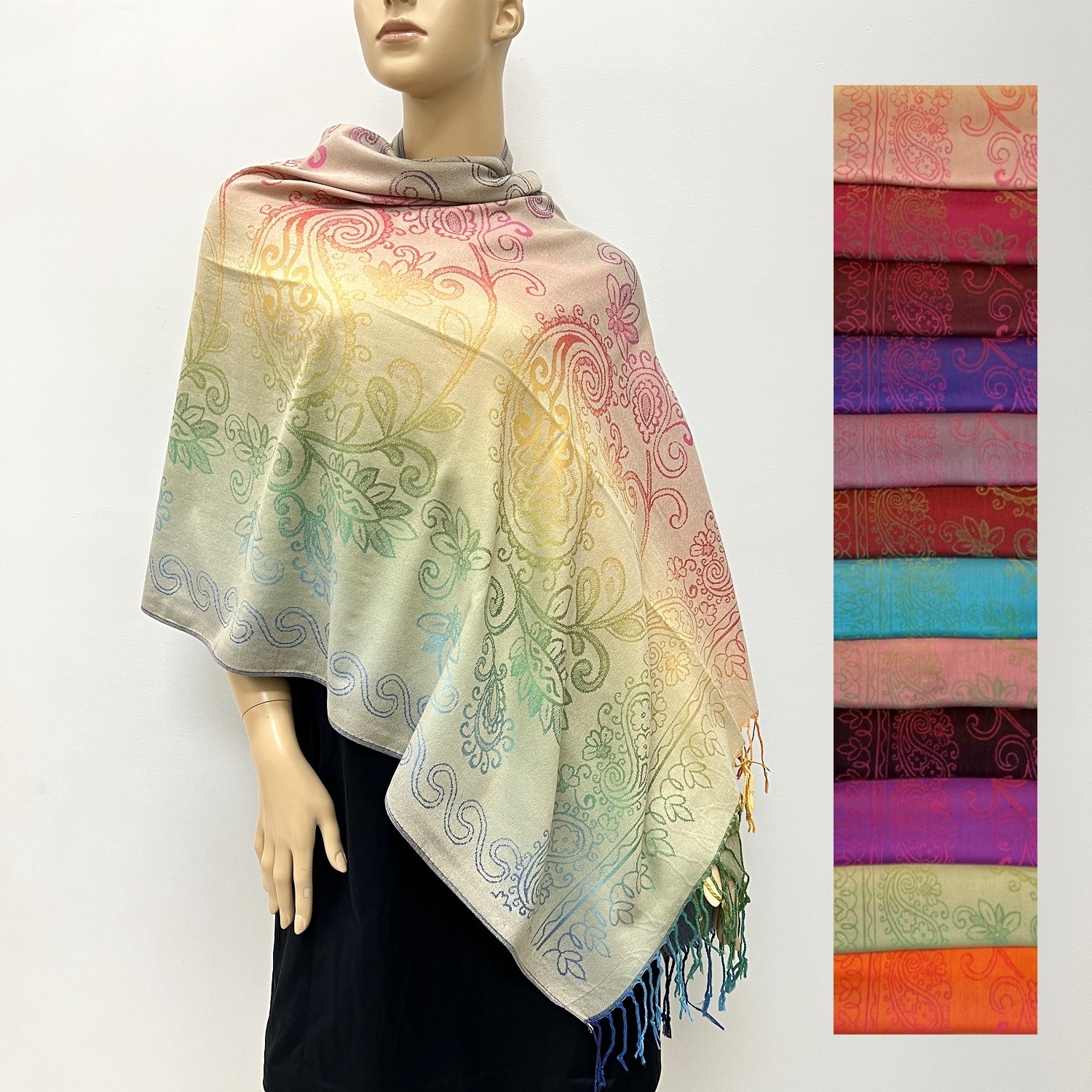 Rainbow Paisley Print Pashmina JB623 ( 12 COLORS, 1DZ)