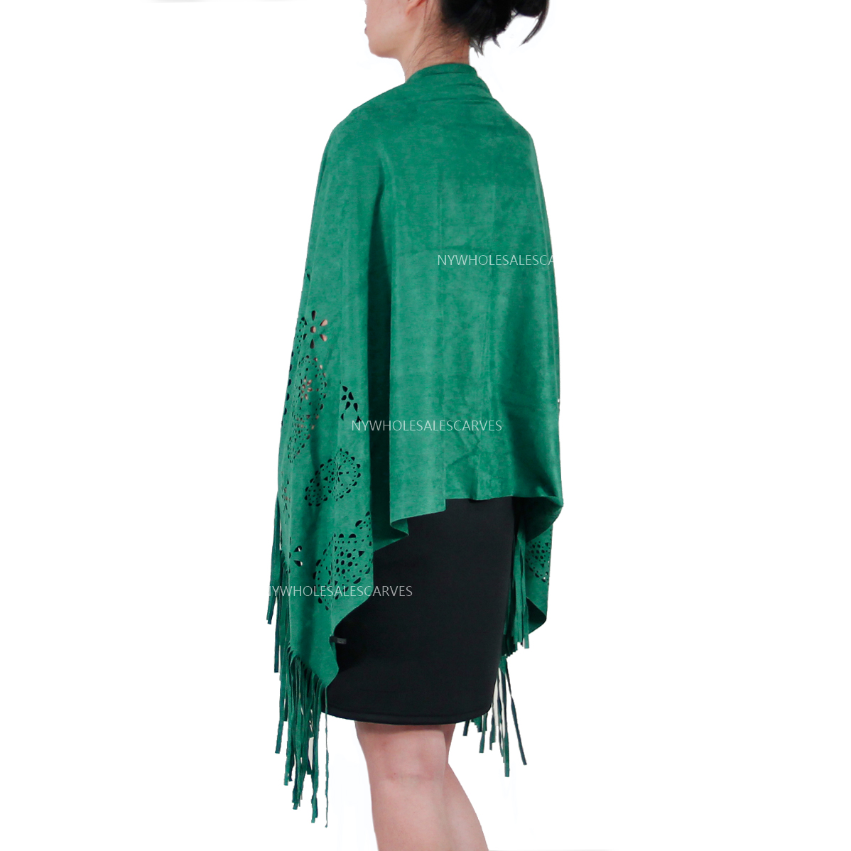 Micro Suede Paisley Laser Cut Poncho Wrap JS4004 Green