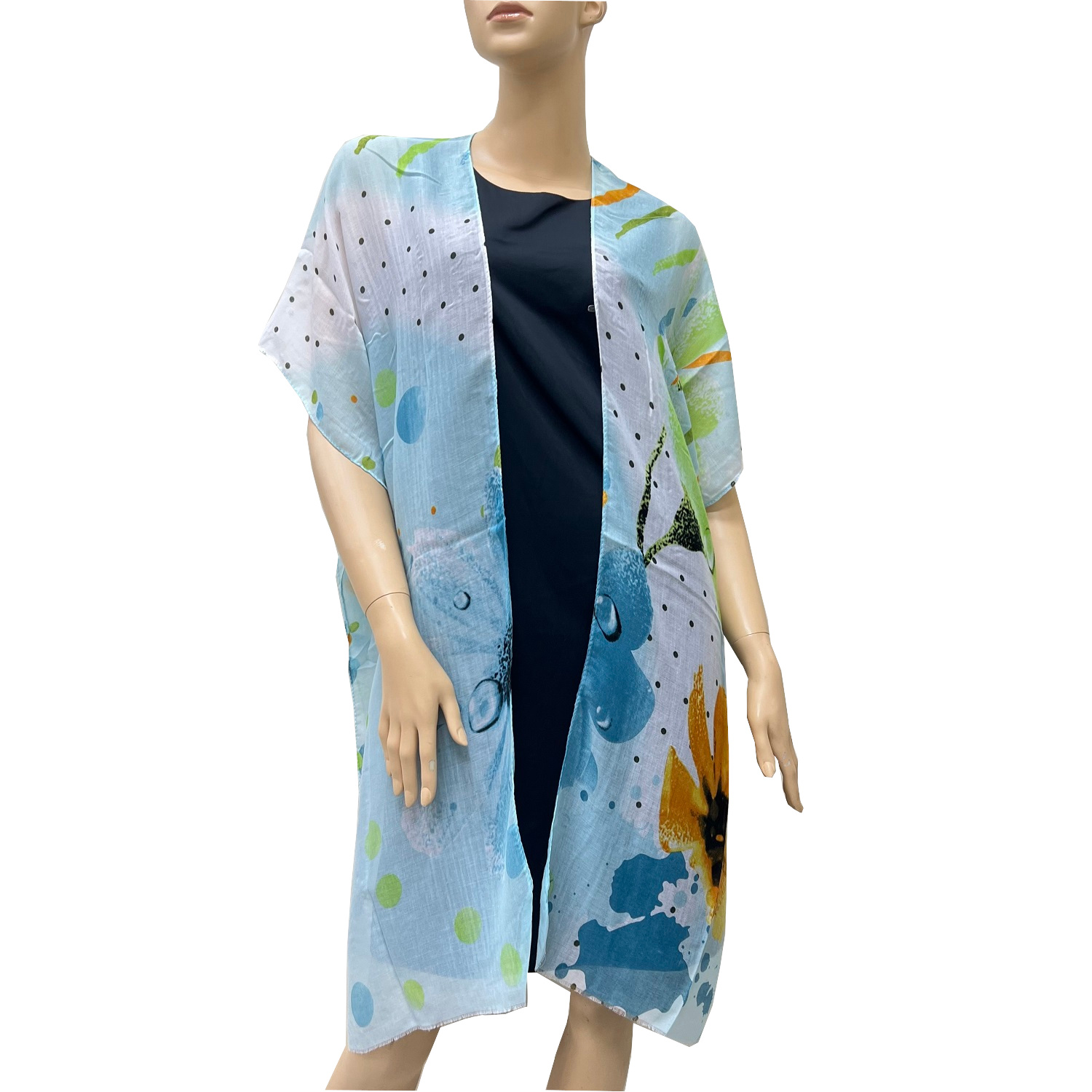 Cozy Polka Dot Floral Kimono K001-2 Powder Blue