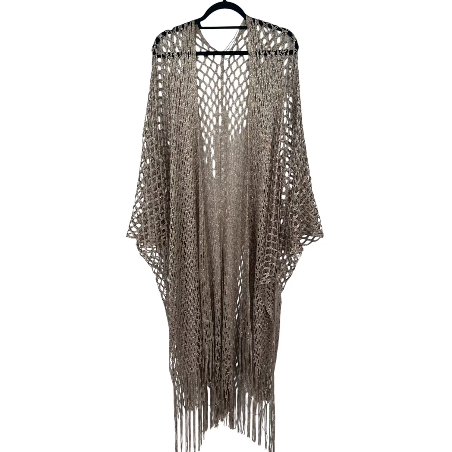 Metallic Sparkling Fishnet Oblong Kimono LB01001:Grey