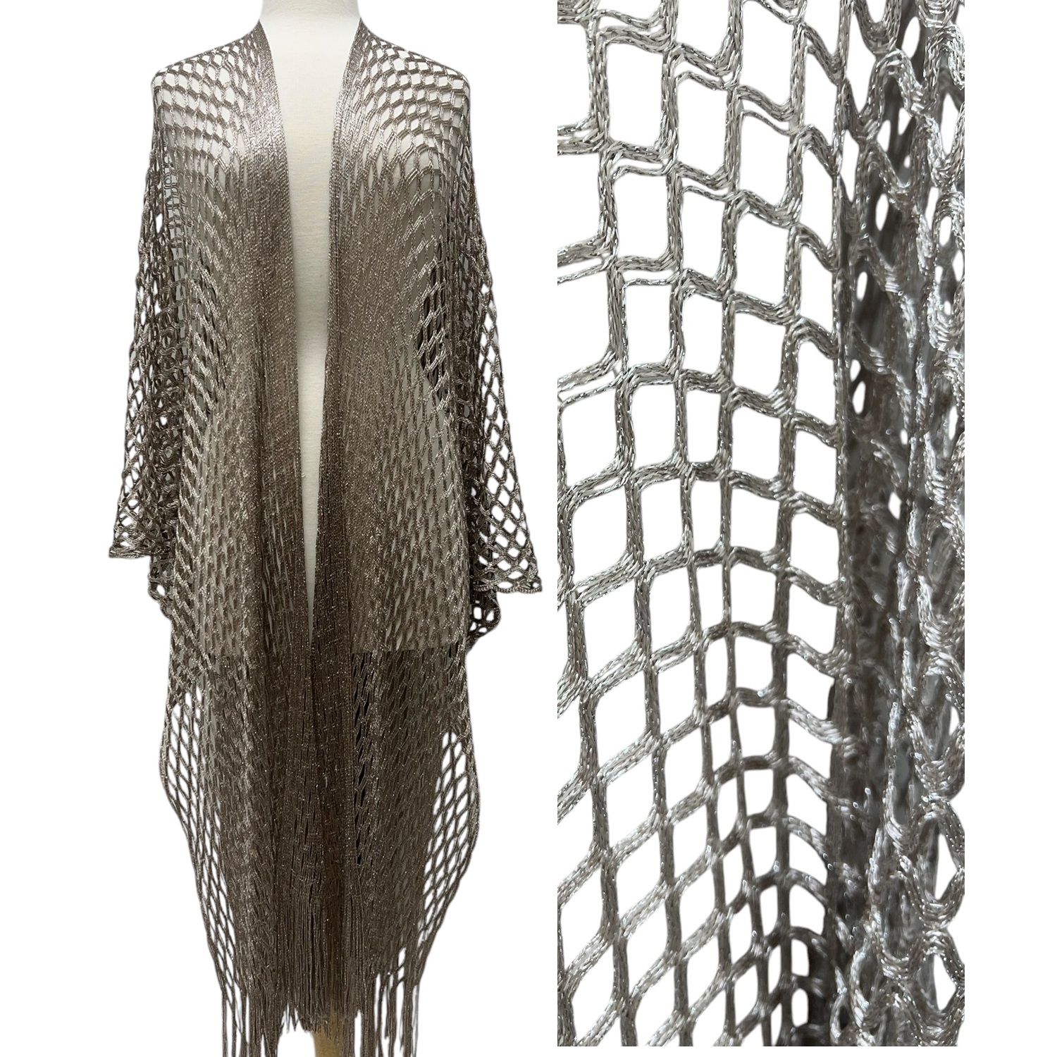 Metallic Sparkling Fishnet Oblong Kimono LB01001:Grey