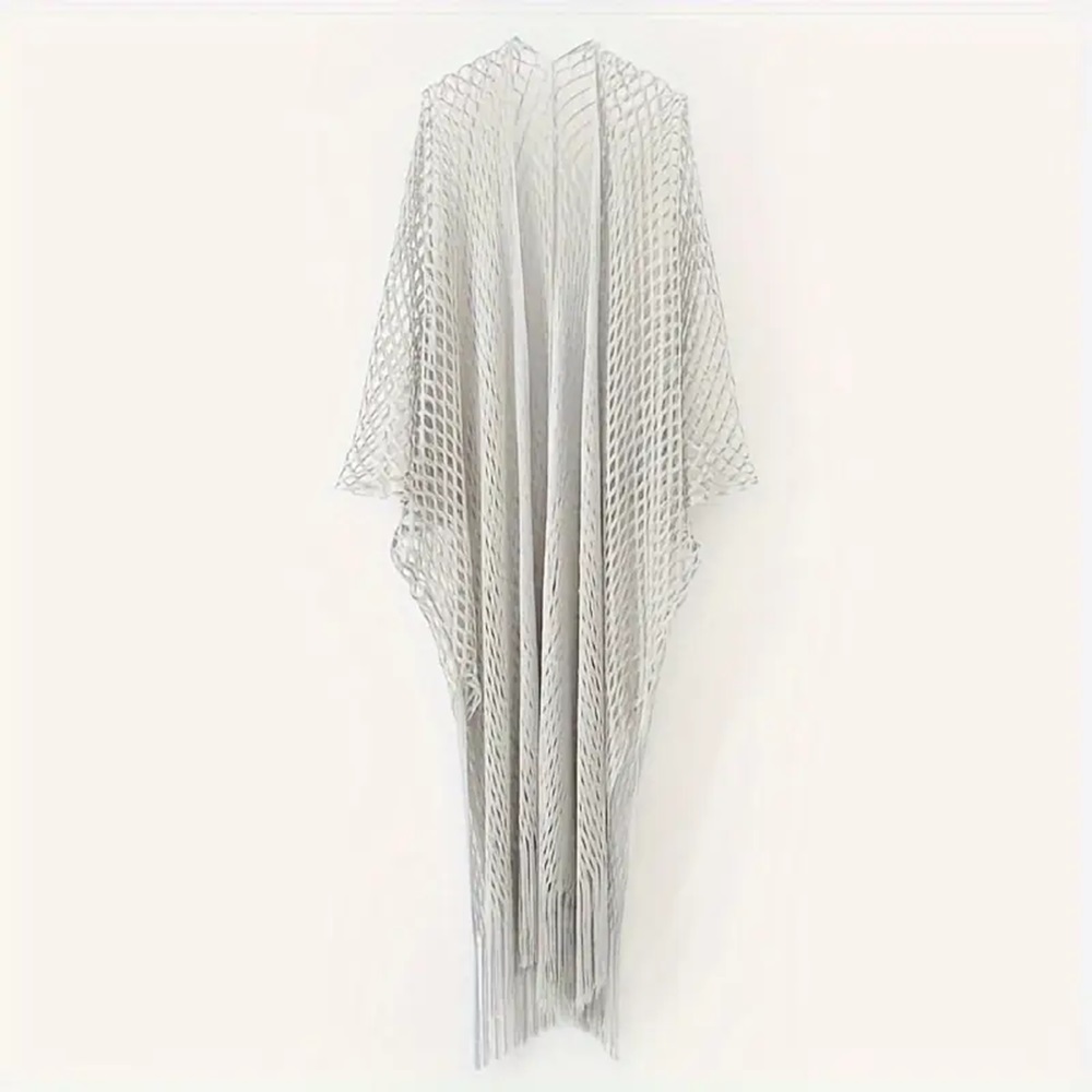 Metallic Sparkling Fishnet Oblong Kimono LB01001:Silver