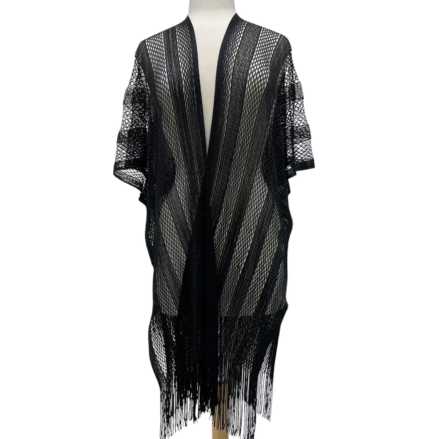 Elegant Design Open Front Party Kimono with Tassel LB01003:Black