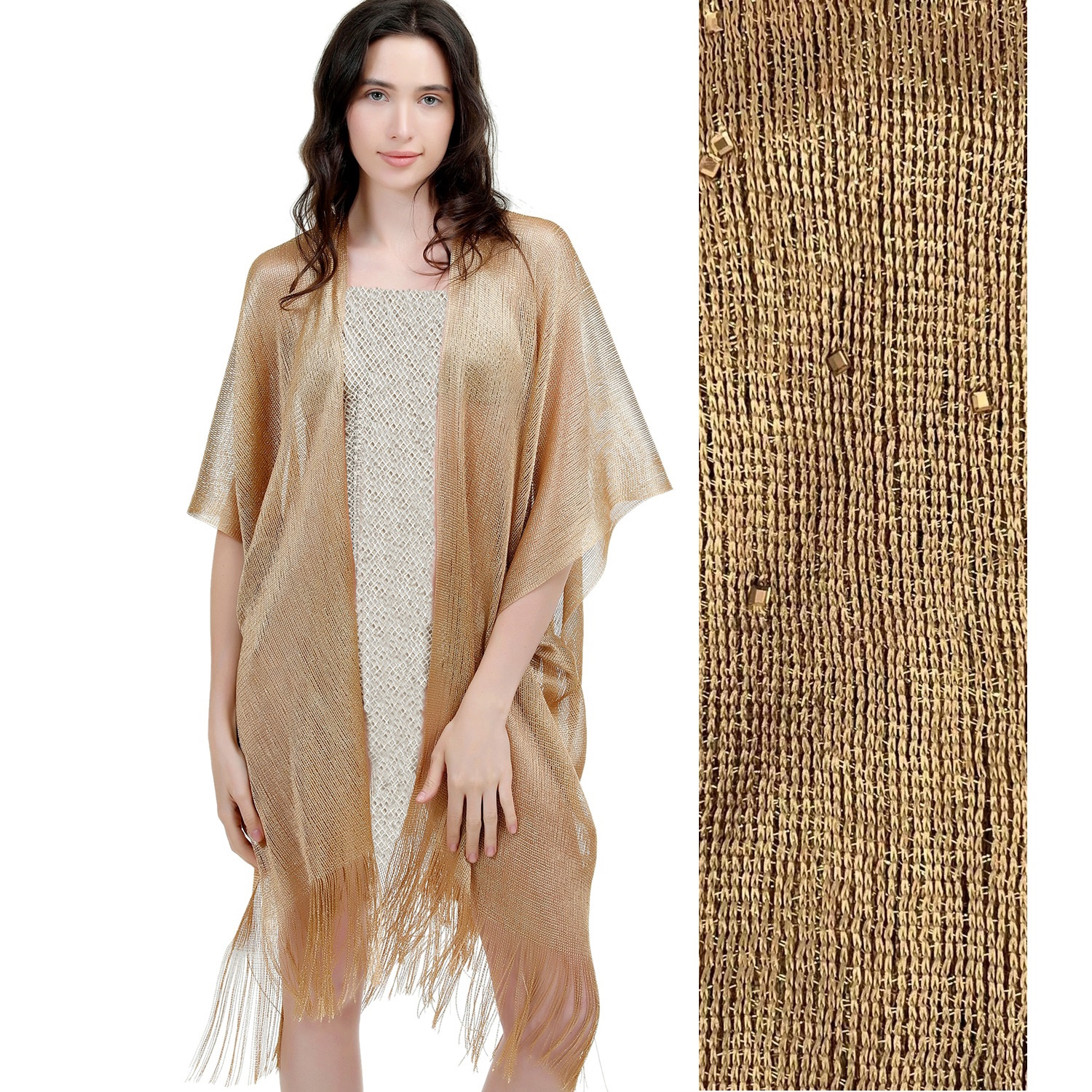 Gold Metallic Open Front Party Poncho with Rhinestone LB01004