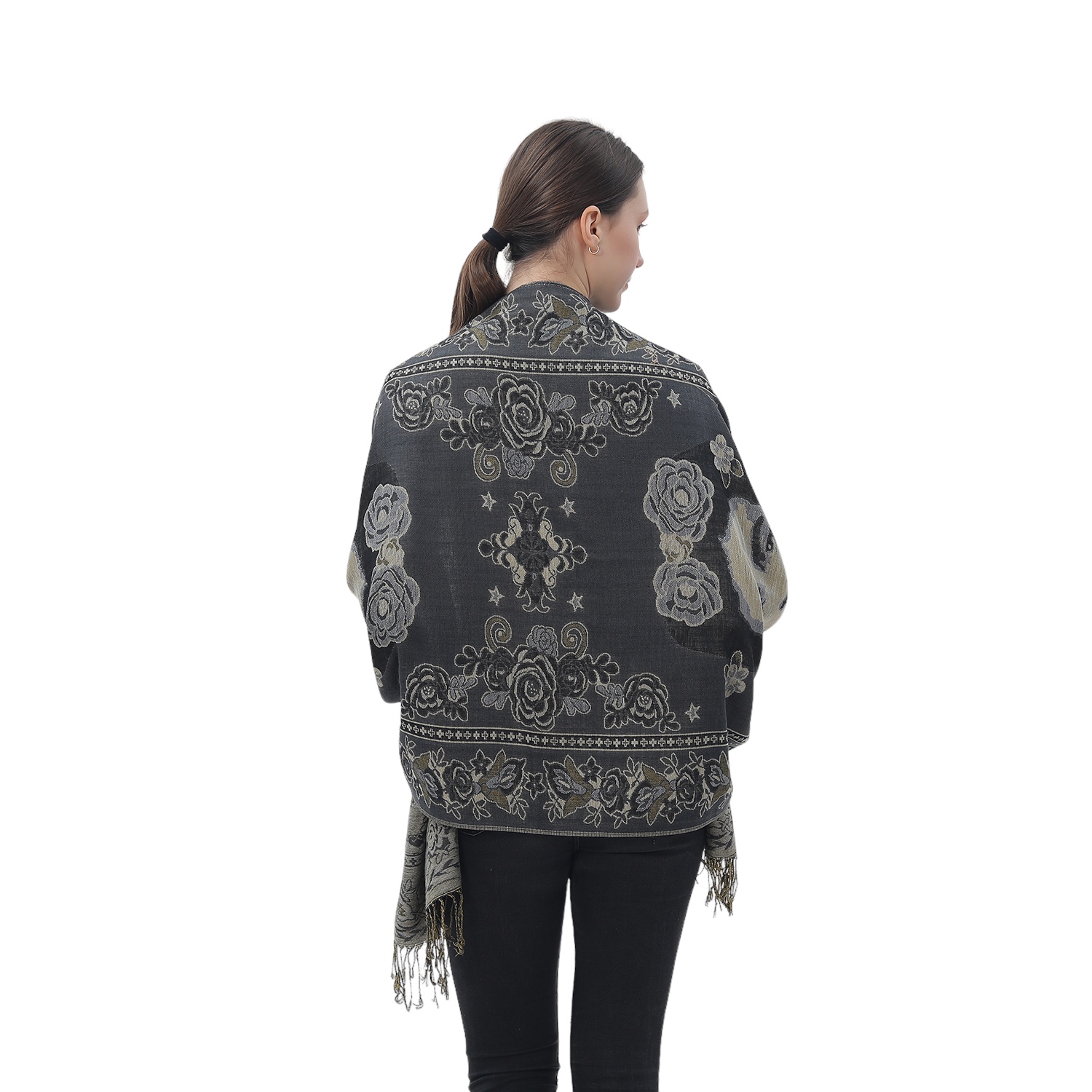 Divine Frida Kahlo Pashmina NY23185-2 Charcoal