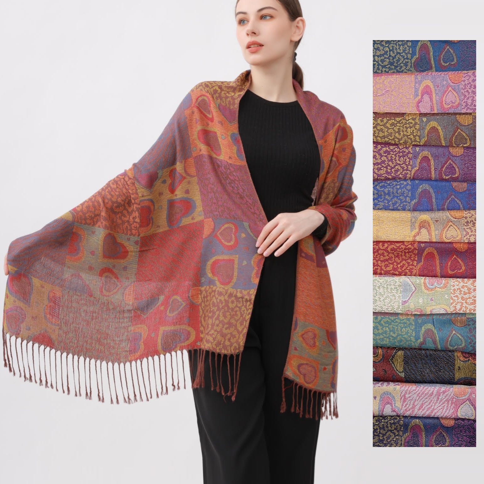 Love Heart Pattern Pashmina NY23204 (12 Colors, 1dz)