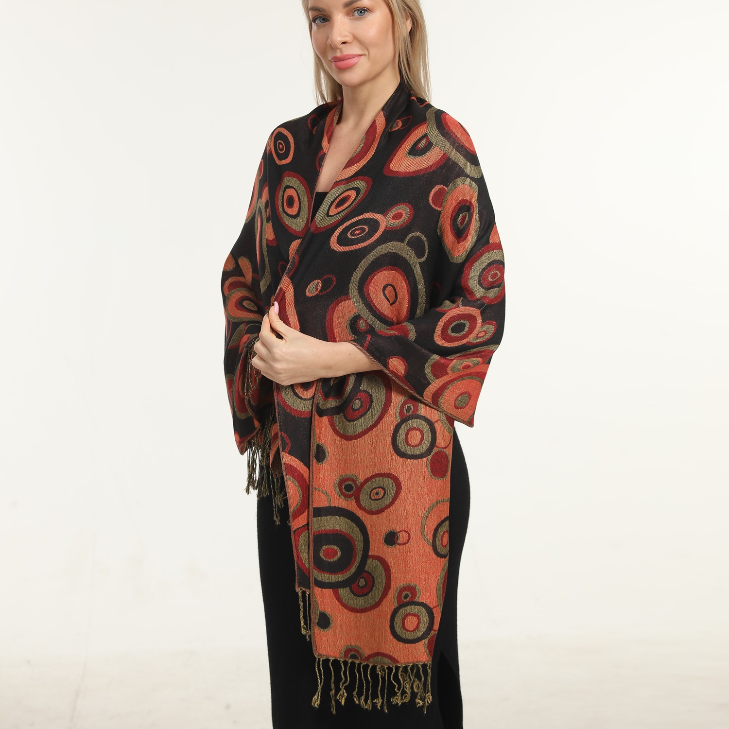 Multi Circle Pashmina NY2501 Red/Black