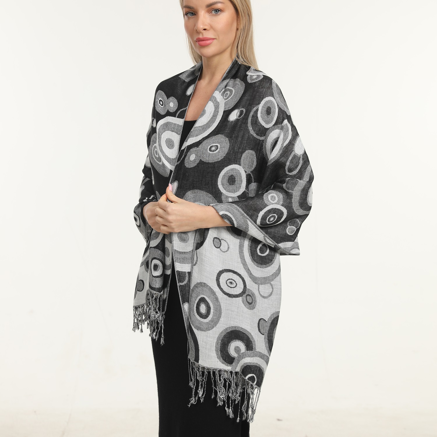 Multi Circle Pashmina NY2502 Black/White